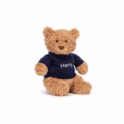 Jellycat Bartholomew Bear with Navy Jumper USA | 60489VJAF